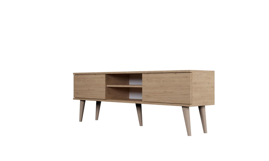 KOCOT RTV Toronto TV-bord, m. 2 drer og 1 hylle - naturlig bketre (160x35)