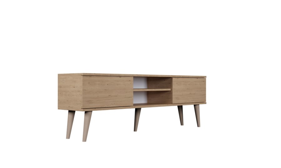 KOCOT RTV Toronto TV-bord, m. 2 drer og 1 hylle - naturlig bketre (160x35)