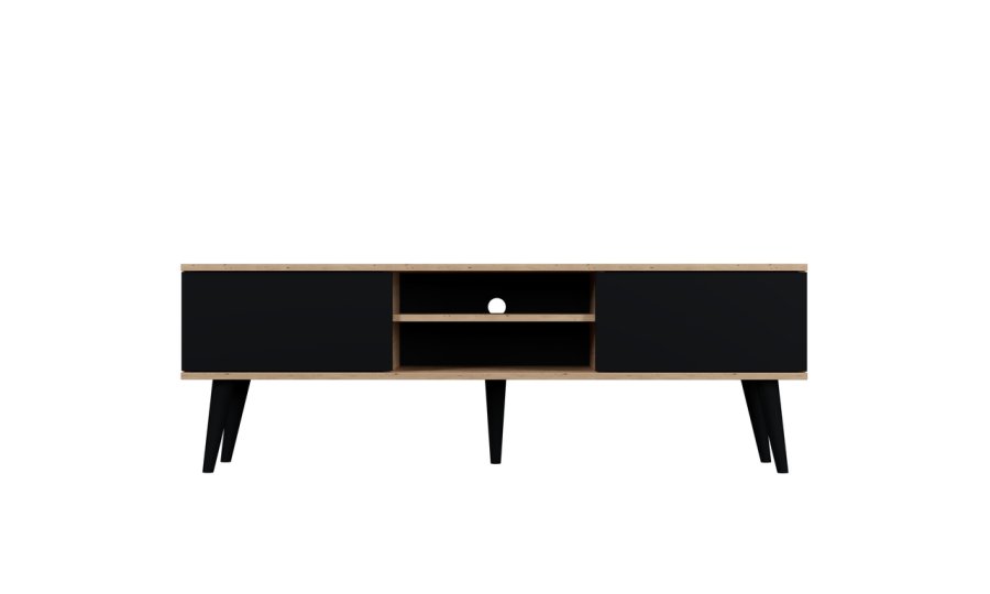 KOCOT RTV Toronto TV-bord, m. 2 drer og 1 hylle - naturlig og svart bk (160x35)