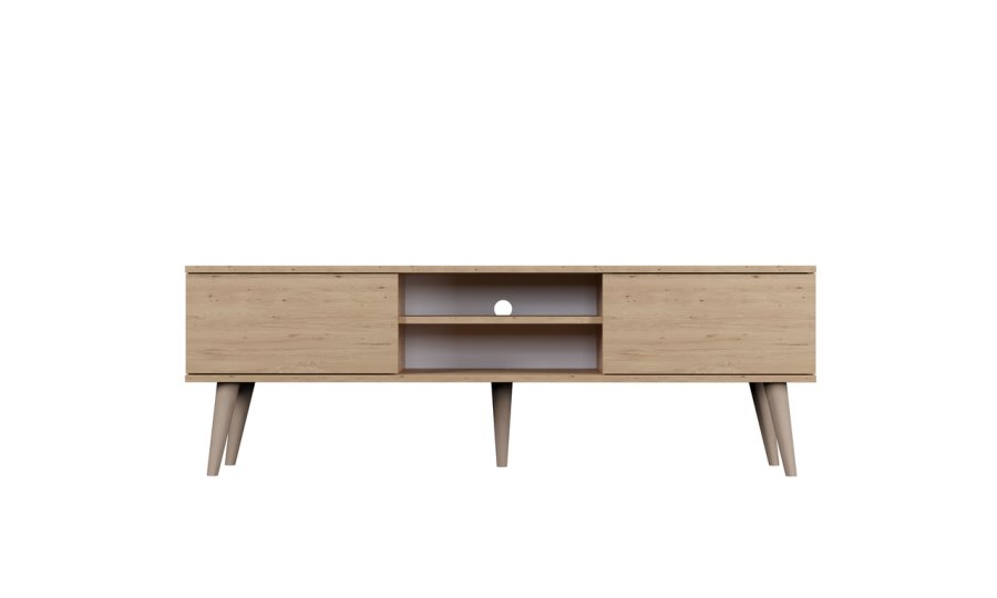 KOCOT RTV Toronto TV-bord, m. 2 drer og 1 hylle - naturlig bketre (160x35)