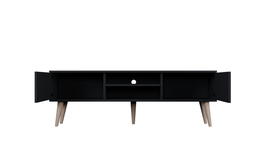 KOCOT RTV Toronto TV-bord, m. 2 drer og 1 hylle - svart bk (160x35)