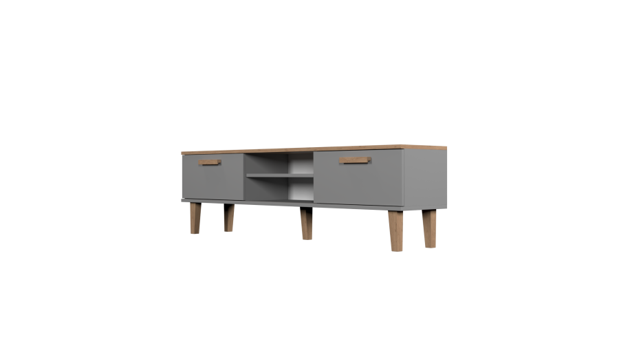 KOCOT Denver TV-Ständer, mit 2 Türen und 1 Regal -   Chinchillagrau und natürliche Hickory-Spanplatte (160 x 47,2)