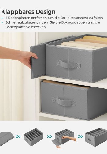 SONGMICS Sett med 4 skuffeoppbevaringsskap, garderobeoppbevaring med 6 rom, sammenleggbar garderobeoppbevaring, 42 x 30 x 17 cm, for bukser, kl�r, duegr� RUS009G04