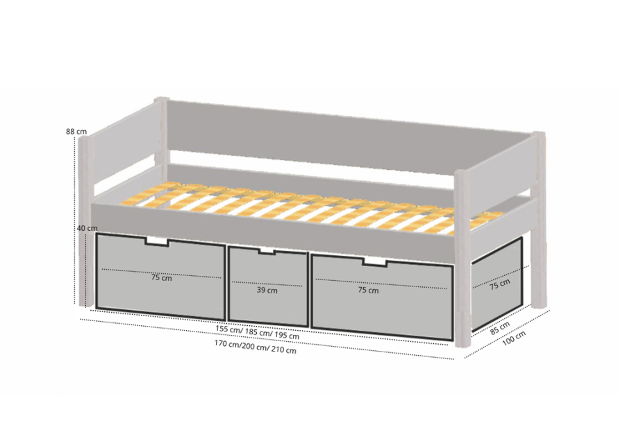 Manis-H Nanna Enkels�ng med designsk�nk och h�ga l�dor - 200 cm - 90x200