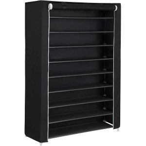 SONGMICS 10-etagers skoreol, skohylde til op til 54 par sko, fritst�ende opbevaringsorganisator, skab, 100 x 28 x 162 cm, sort RXJ00H