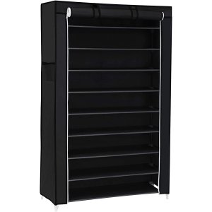 SONGMICS 10-etagers skoreol med st�vt�t afd�kning, skoopbevaringsskab, skoorganisator, plads til op til 40 par sko, i stue, entr&eacute;, 88 x 28 x 160 cm, sort RXJ36H