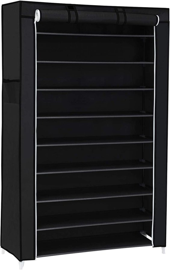 SONGMICS RXJ36H skoreol, m. st�vt�t afd�kning, 9 rum, plads til op til 40 par sko - sort fiberdug og st�l