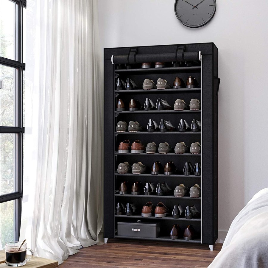 SONGMICS RXJ36H skoreol, m. st�vt�t afd�kning, 9 rum, plads til op til 40 par sko - sort fiberdug og st�l