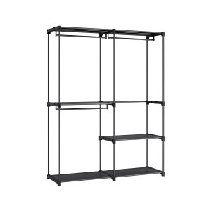 SONGMICS T�jgarderobe, B�rbart skab, T�jstativ, 43 x 138 x 182 cm, 3 b�jlest�nger og hylder, Stor kapacitet til sovev�relse, stue, vaskerum, sort RYG025B02