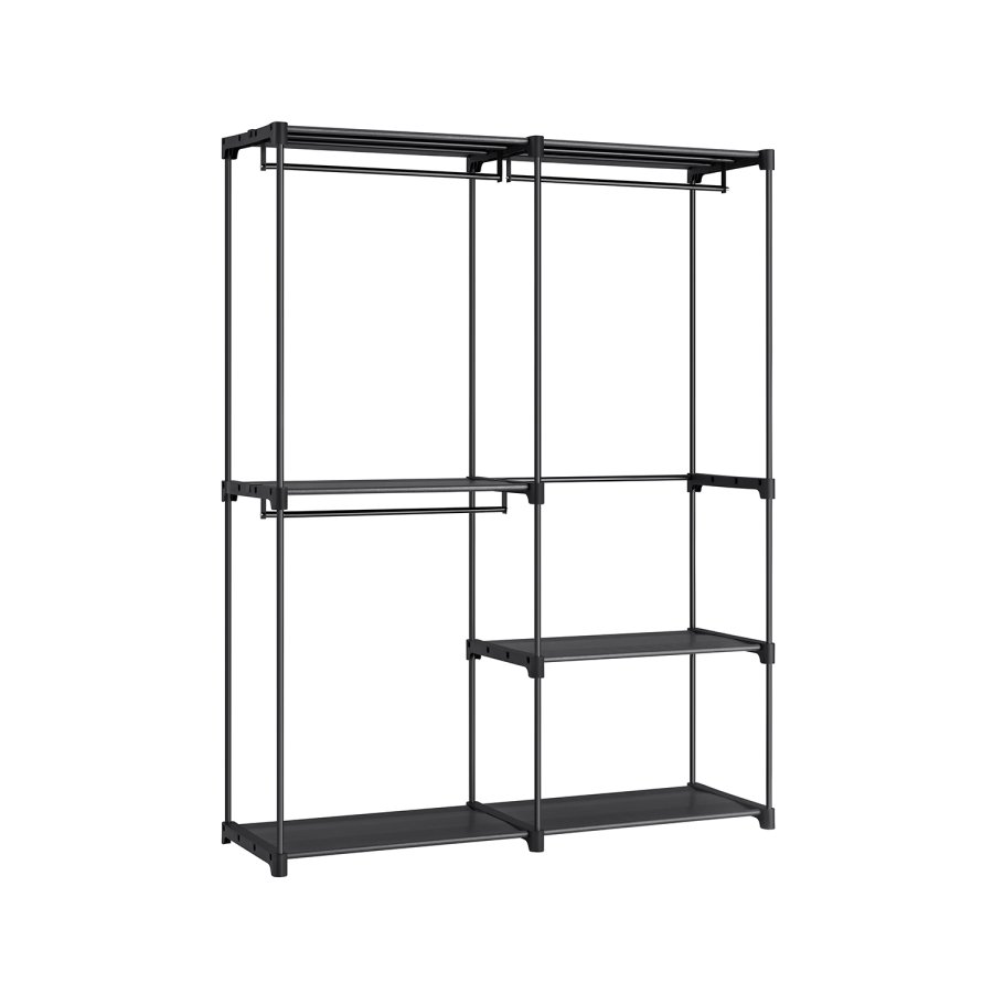 SONGMICS T�jgarderobe, B�rbart skab, T�jstativ, 43 x 138 x 182 cm, 3 b�jlest�nger og hylder, Stor kapacitet til sovev�relse, stue, vaskerum, sort RYG025B02
