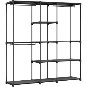 SONGMICS B�rbar �ben Garderobe, T�jstativ, Fritst�ende Garderobe med T�jstativer og Stofhylder til Sovev�relse, 43 x 182 x 182 cm Sort RYG037B02