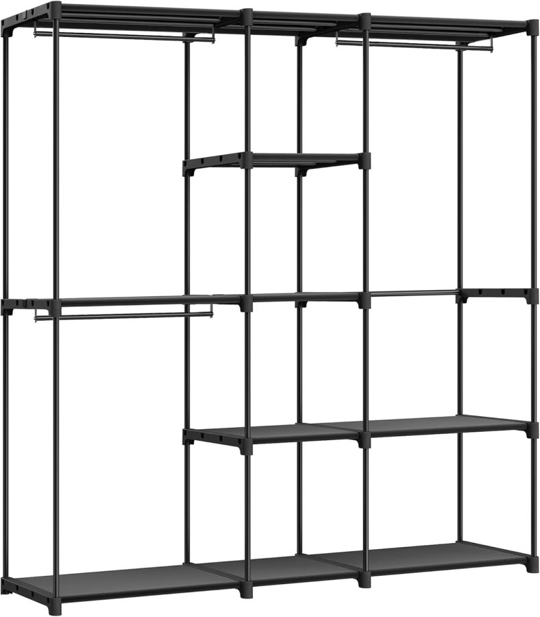 SONGMICS B�rbar �ben Garderobe, T�jstativ, Fritst�ende Garderobe med T�jstativer og Stofhylder til Sovev�relse, 43 x 182 x 182 cm Sort RYG037B02