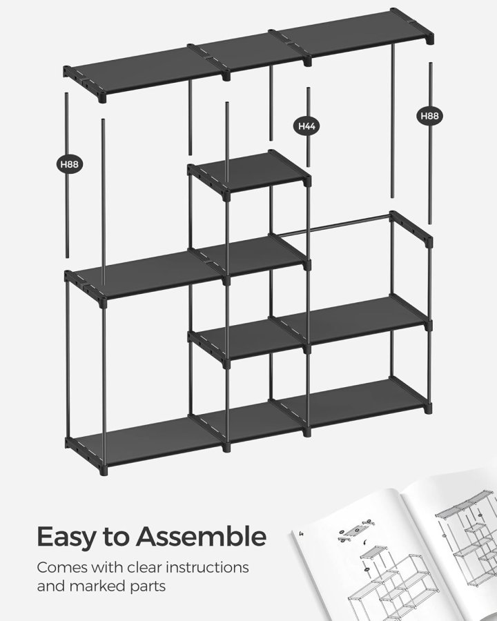 SONGMICS B�rbar �ben Garderobe, T�jstativ, Fritst�ende Garderobe med T�jstativer og Stofhylder til Sovev�relse, 43 x 182 x 182 cm Sort RYG037B02