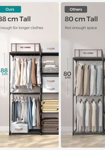 SONGMICS B�rbar �ben Garderobe, T�jstativ, Fritst�ende Garderobe med T�jstativer og Stofhylder til Sovev�relse, 43 x 182 x 182 cm Sort RYG037B02