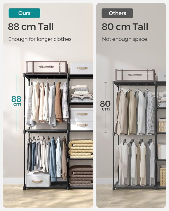 SONGMICS B�rbar �ben Garderobe, T�jstativ, Fritst�ende Garderobe med T�jstativer og Stofhylder til Sovev�relse, 43 x 182 x 182 cm Sort RYG037B02