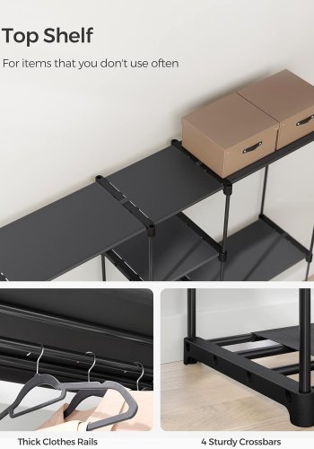 SONGMICS B�rbar �ben Garderobe, T�jstativ, Fritst�ende Garderobe med T�jstativer og Stofhylder til Sovev�relse, 43 x 182 x 182 cm Sort RYG037B02