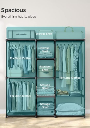 SONGMICS B�rbar �ben Garderobe, T�jstativ, Fritst�ende Garderobe med T�jstativer og Stofhylder til Sovev�relse, 43 x 182 x 182 cm Sort RYG037B02