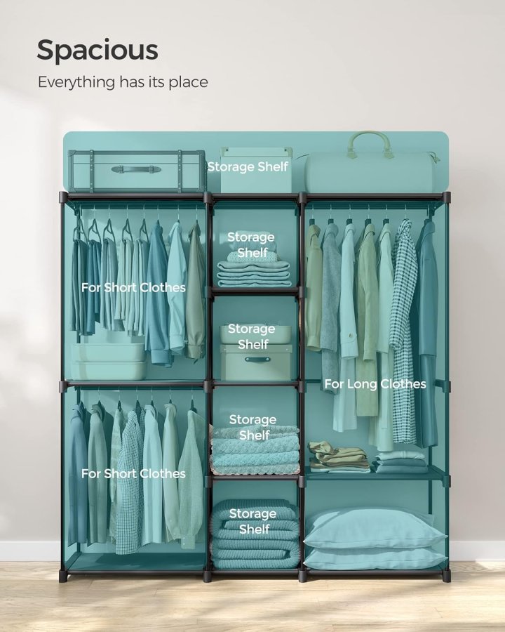 SONGMICS B�rbar �ben Garderobe, T�jstativ, Fritst�ende Garderobe med T�jstativer og Stofhylder til Sovev�relse, 43 x 182 x 182 cm Sort RYG037B02