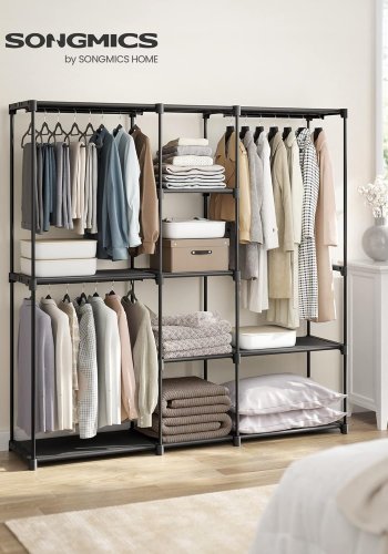 SONGMICS B�rbar �ben Garderobe, T�jstativ, Fritst�ende Garderobe med T�jstativer og Stofhylder til Sovev�relse, 43 x 182 x 182 cm Sort RYG037B02