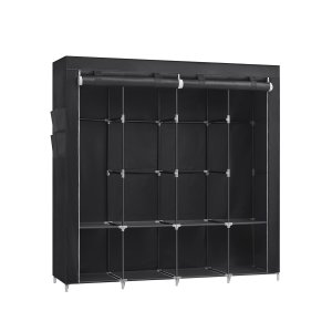 SONGMICS T�jgarderobe, B�rbart Skab, T�jorganiseringsstativ med 4 B�jleskinner, Hylder, 4 Sidelommer, 45 x 170 x 167 cm, Stor Kapacitet til Sovev�relse, Stue, Sort RYG094B02