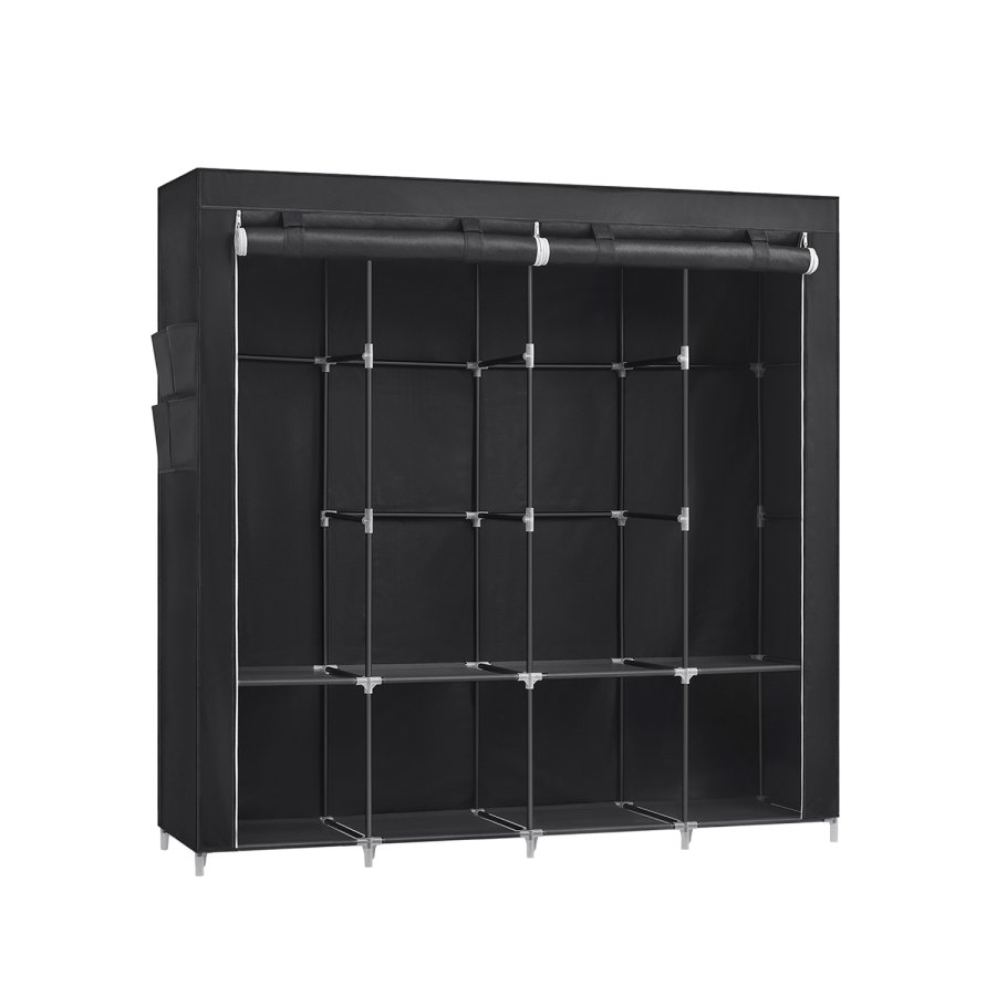 SONGMICS T�jgarderobe, B�rbart Skab, T�jorganiseringsstativ med 4 B�jleskinner, Hylder, 4 Sidelommer, 45 x 170 x 167 cm, Stor Kapacitet til Sovev�relse, Stue, Sort RYG094B02