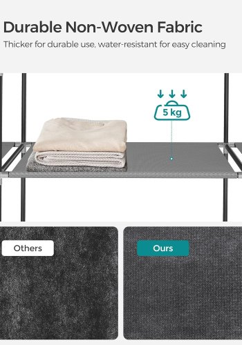 SONGMICS B�rbart Garderobeskab, Garderobeskabsorganisator med L�g, 4 B�jlest�nger og Hylder, 4 Sidelommer, 43 x 162 x 173 cm, Stor Kapacitet til Sovev�relse, Stue, Gr� URYG094G02