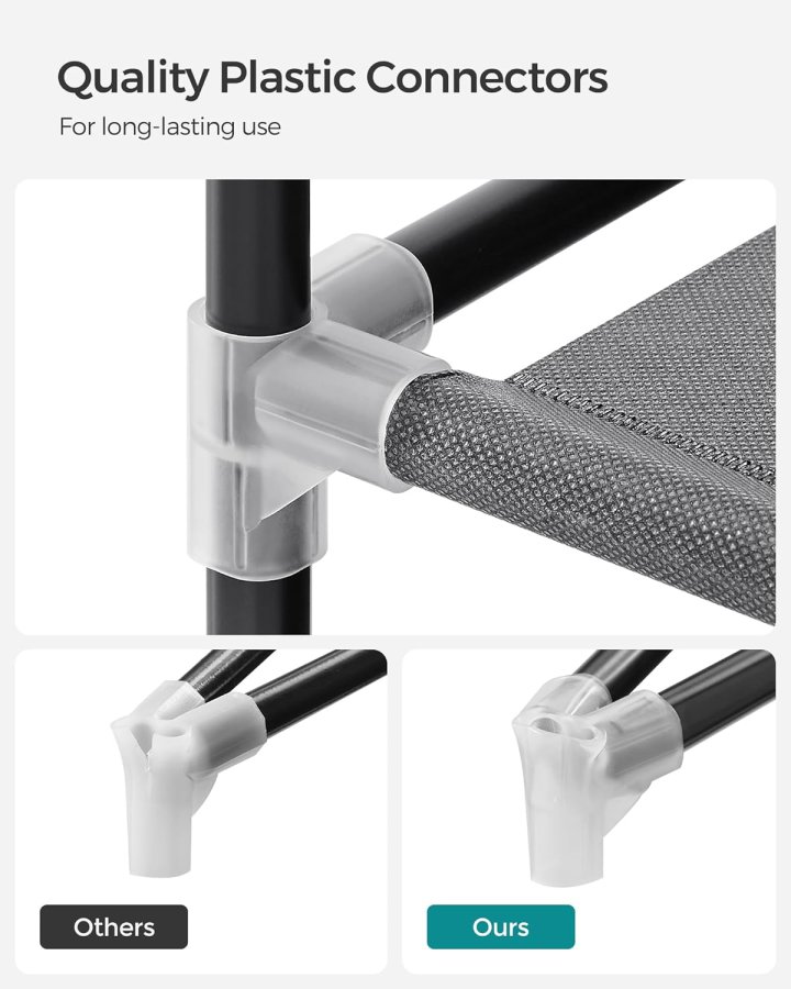 SONGMICS B�rbart Garderobeskab, Garderobeskabsorganisator med L�g, 4 B�jlest�nger og Hylder, 4 Sidelommer, 43 x 162 x 173 cm, Stor Kapacitet til Sovev�relse, Stue, Gr� URYG094G02