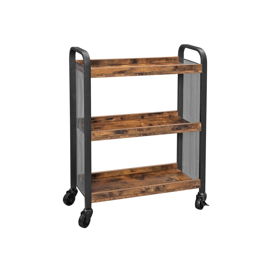 Cowjag Desserte de Style Industriel, Chariot de Cuisine, Gain de Place, avec Pieds R�glables et roulettes, �tag�re de Cuisine, Structure en Acier, 66 x 26 x 85 cm, Marron Rustique LRC66BX