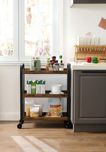 Cowjag Desserte de Style Industriel, Chariot de Cuisine, Gain de Place, avec Pieds R�glables et roulettes, �tag�re de Cuisine, Structure en Acier, 66 x 26 x 85 cm, Marron Rustique LRC66BX