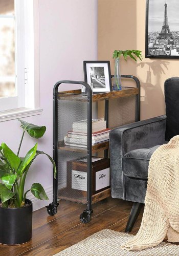 Cowjag Desserte de Style Industriel, Chariot de Cuisine, Gain de Place, avec Pieds R�glables et roulettes, �tag�re de Cuisine, Structure en Acier, 66 x 26 x 85 cm, Marron Rustique LRC66BX
