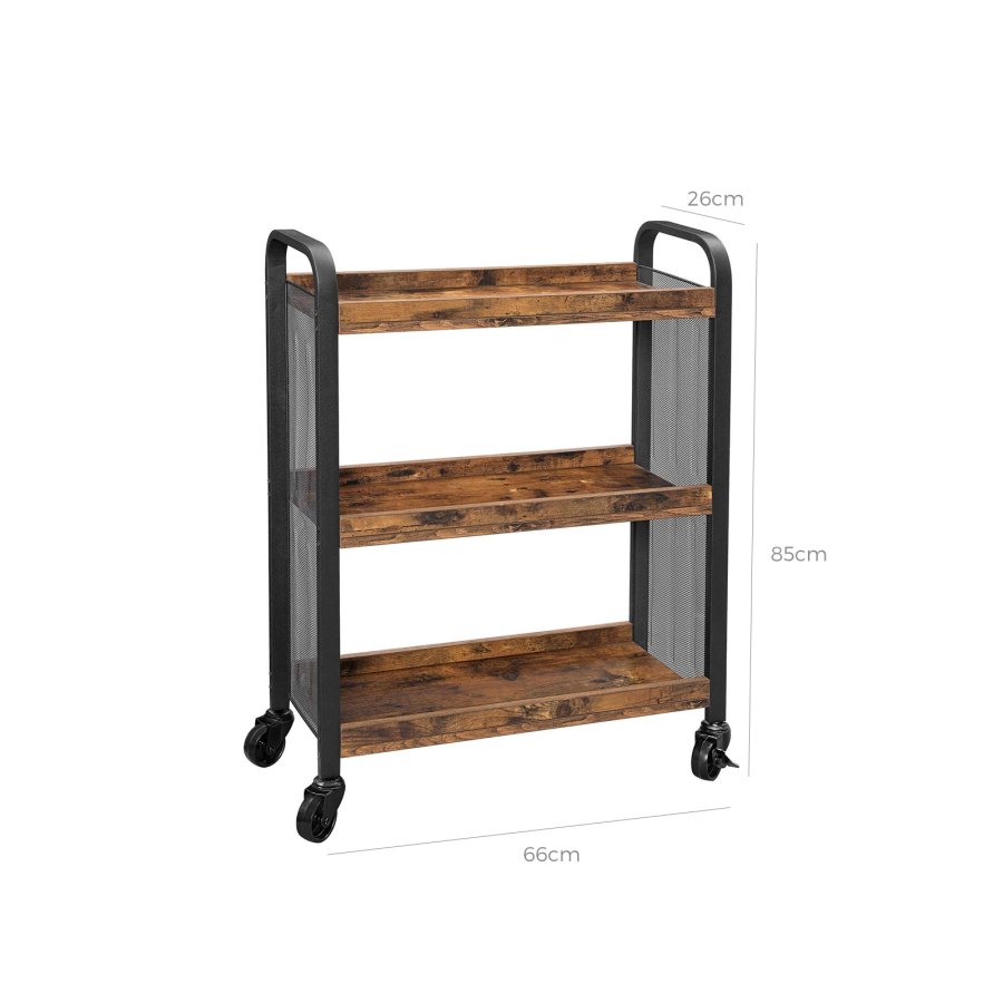 Cowjag Desserte de Style Industriel, Chariot de Cuisine, Gain de Place, avec Pieds R�glables et roulettes, �tag�re de Cuisine, Structure en Acier, 66 x 26 x 85 cm, Marron Rustique LRC66BX