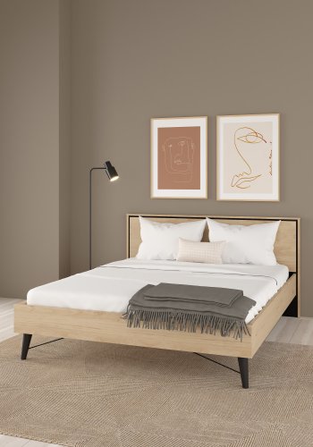 TVILUM Ry Bettgestell, mit Kopfteil und Lattenrost - Naturfolie/Melamin und Holz (160x200)