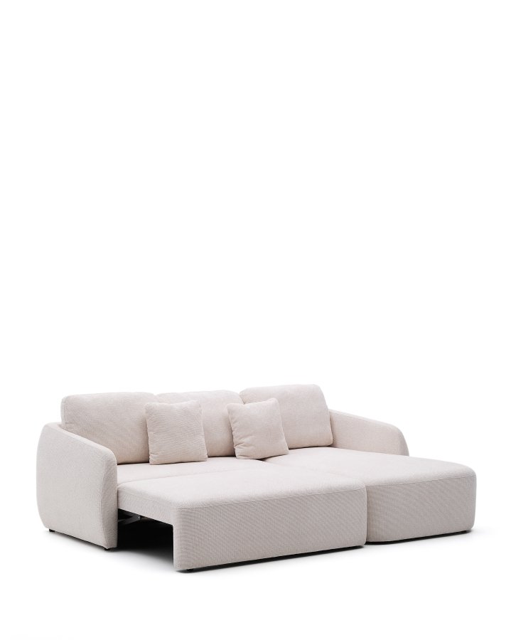 KAVE HOME Laira 3-seters sovesofa, med sjeselong til hyre - ecru chenillestoff (246 cm)