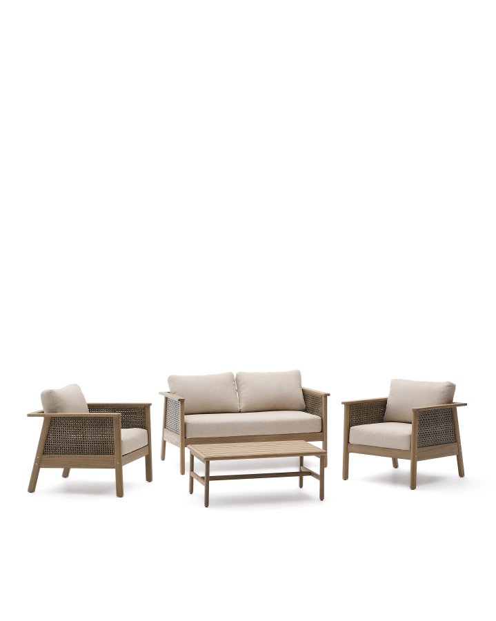 KAVE HOME Alabe-sett bestende av en 2-seters sofa, 2 lenestoler og et salongbord i FSC 100 % ac