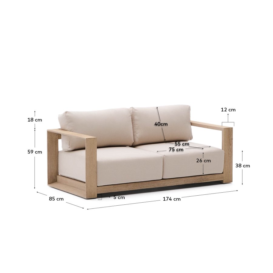 KAVE HOME Ambra 2-seters sofa i heltre akasie med lys overflate 174 cm