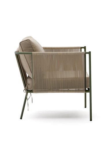 KAVE HOME Zivia utendrs lenestol i ecru tau og grnt galvanisert stl