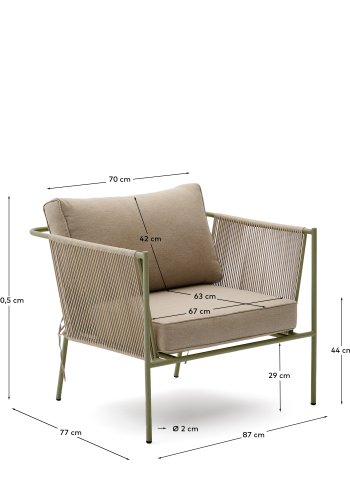 KAVE HOME Zivia utendrs lenestol i ecru tau og grnt galvanisert stl