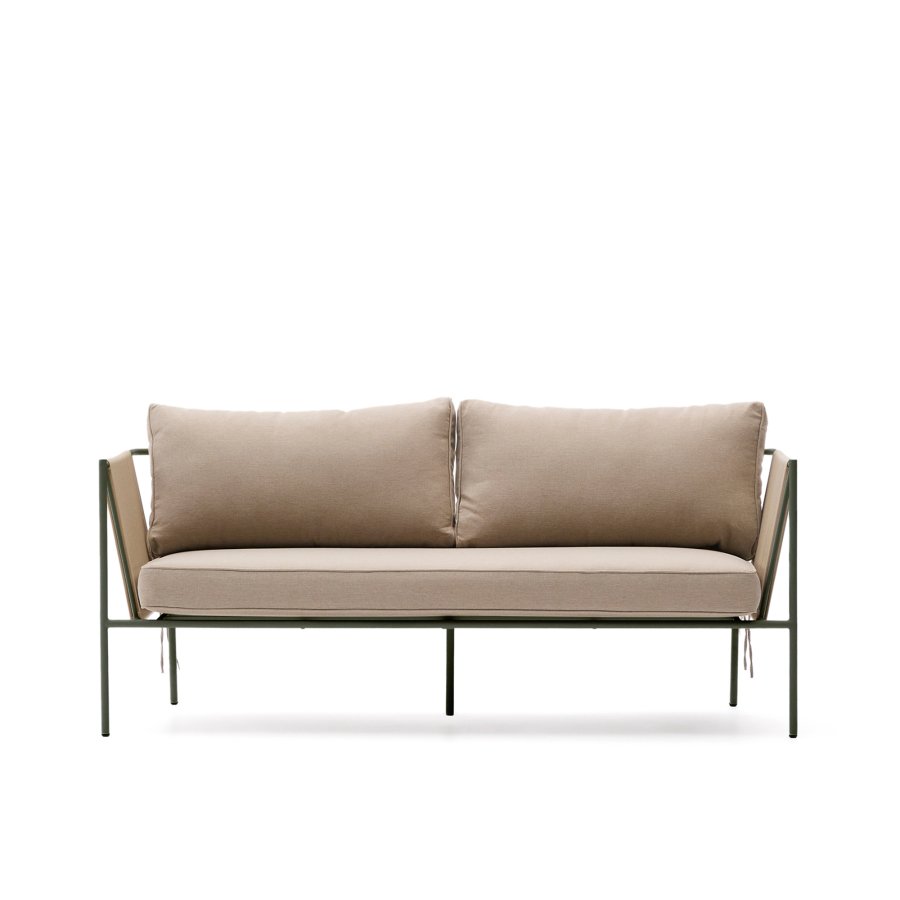 KAVE HOME Zivia utendrs 2-seters sofa i ecru tau og grnt galvanisert stl 178 cm