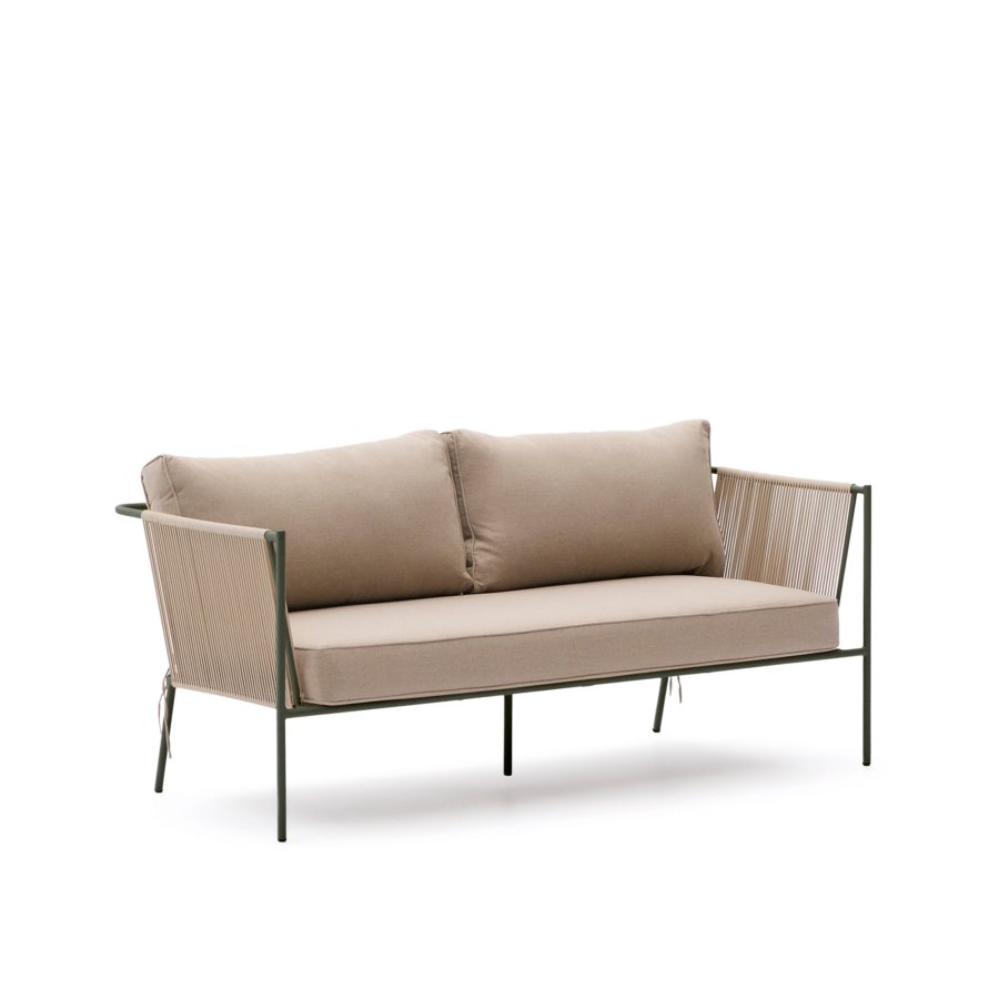 KAVE HOME Zivia utendrs 2-seters sofa i ecru tau og grnt galvanisert stl 178 cm