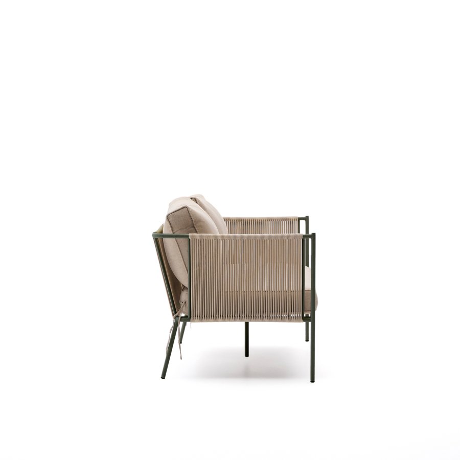 KAVE HOME Zivia utendrs 2-seters sofa i ecru tau og grnt galvanisert stl 178 cm