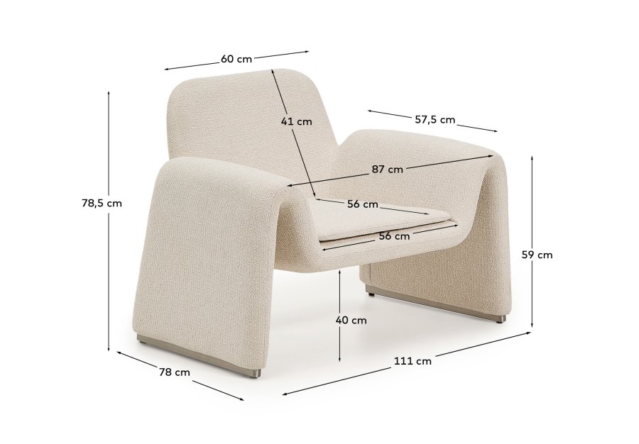 KAVE HOME Melvia l�nestol, m. arml�n - beige chenille stof