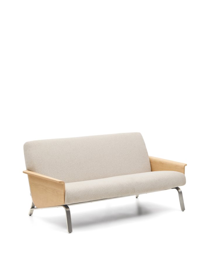 KAVE HOME Amsen 2 pers. sofa - beige chenille, egetr�skrydsfiner, b�rstet rustfrit st�l (150cm)