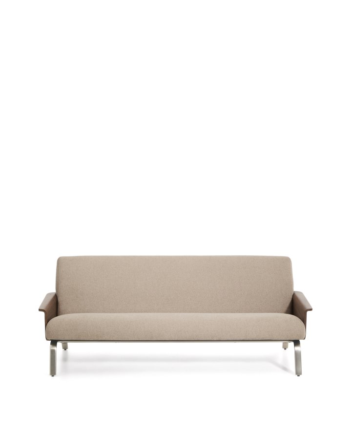 KAVE HOME Amsen 3 pers. sofa - lysebrun chenille, valn�ddekrydsfiner, b�rstet rustfrit st�l (190cm)