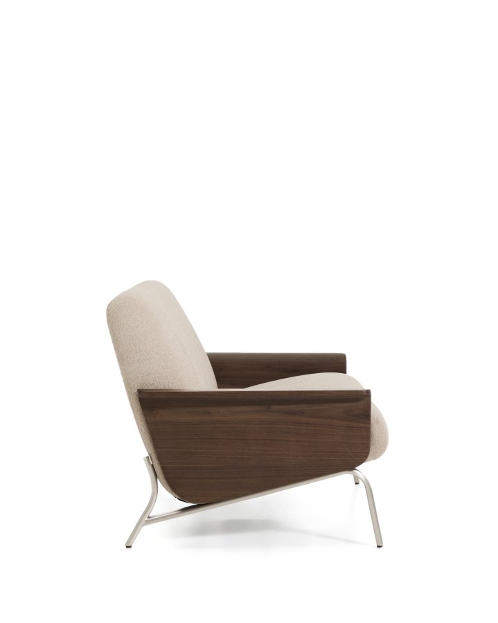 KAVE HOME Amsen 3 pers. sofa - lysebrun chenille, valn�ddekrydsfiner, b�rstet rustfrit st�l (190cm)