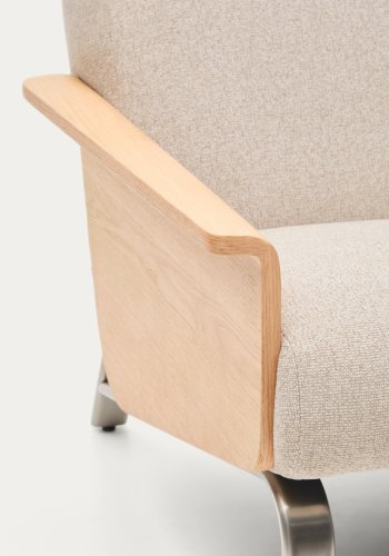 KAVE HOME Amsen 3 pers. sofa - beige chenille, egetr�skrydsfiner, b�rstet rustfrit st�l (190cm)