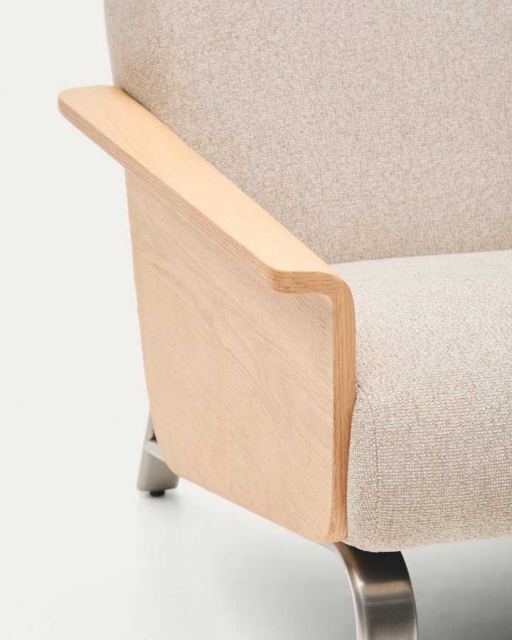 KAVE HOME Amsen 3 pers. sofa - beige chenille, egetr�skrydsfiner, b�rstet rustfrit st�l (190cm)