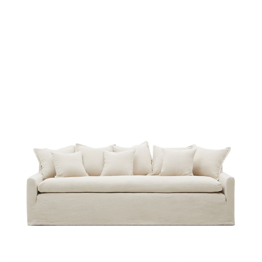KAVE HOME Zenira 3-seters sofatrekk med beige puter i bomull og lin, 230 cm