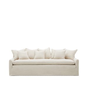 KAVE HOME Zenira 3 pers. sofa, m. 8 hynder og aftageligt betrk - beige bomuld og hr (230cm)