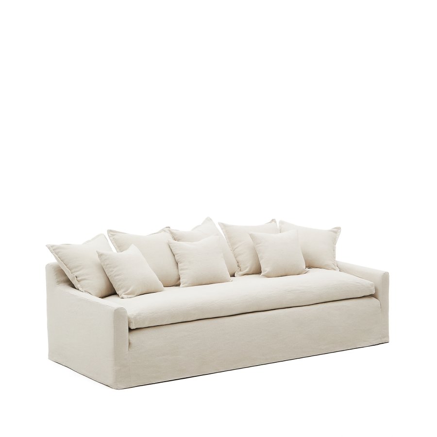 KAVE HOME Zenira sofa med avtakbart trekk og beige puter i bomull og lin, 230 cm