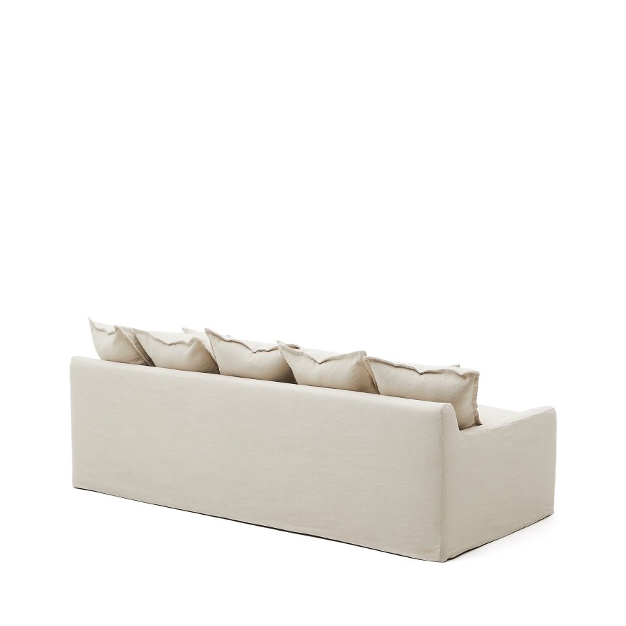 KAVE HOME Zenira sofa med avtakbart trekk og beige puter i bomull og lin, 230 cm